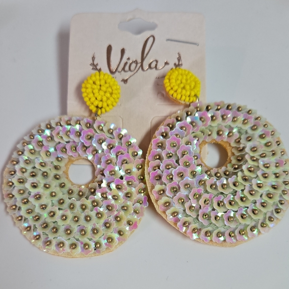 Viola Yellow and Multicolor Sequin Earrings